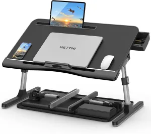 Laptop Bed Desk Tray, Adjustable Sturdy Laptop Stand for Bed with Premium Materials, Folding Portable Lap Desk for Writing Working Eating Painting (Black, 23.6"×14")