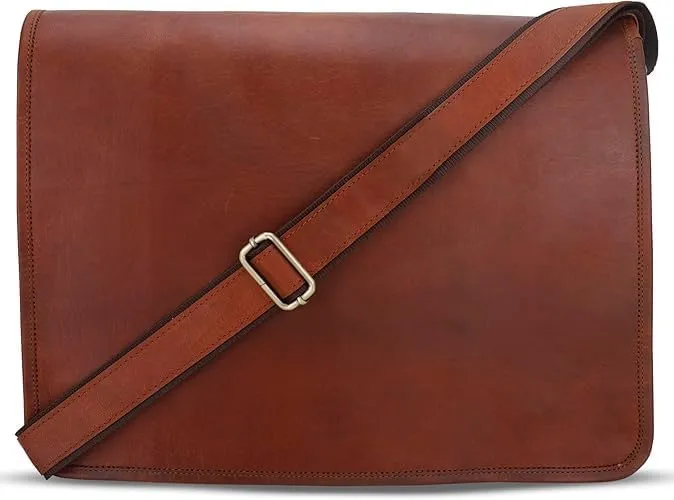 Laptop Briefcase Bag Vintage Crossbody Full Grain Leather Laptop Messenger Bag, Large Computer Laptop Leather Retro Shoulder With Adjustable Strap for Office Business Travel College