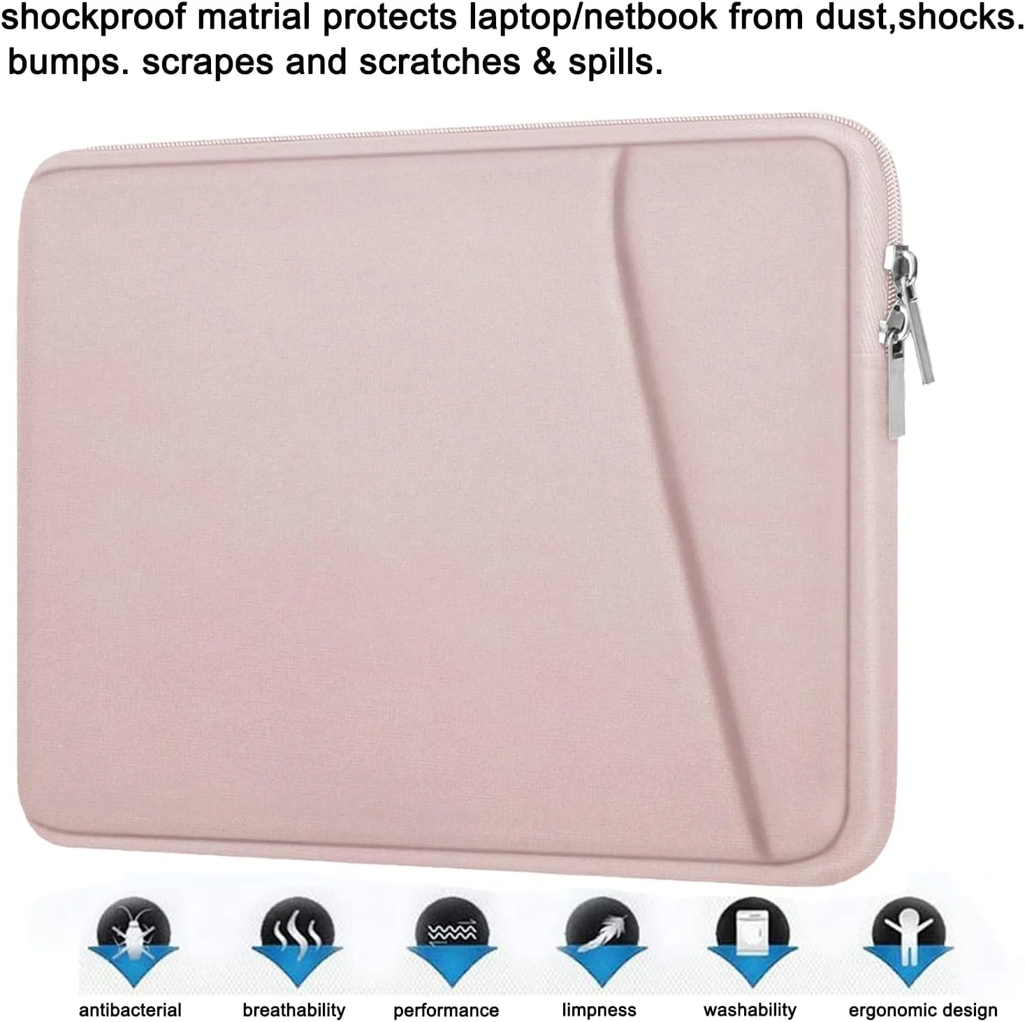 Laptop case 15.6 inch, Durable Briefcase Shockproof Protective Cover, Handbags Portable Laptop Bag for 15.6 inch HP Dell Asus Lenovo Notebook Computer Sleeve with Front Pocket, Pink