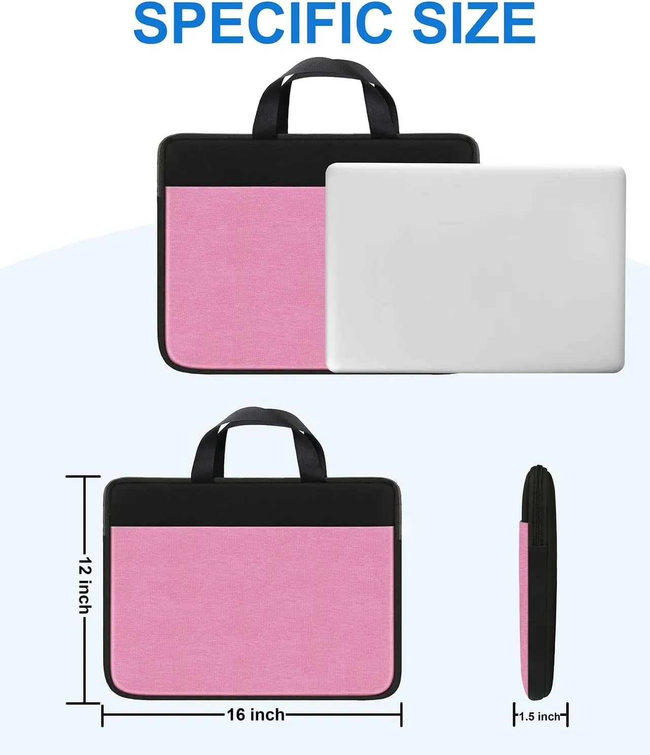 Laptop Case 15.6 inch, Travel Laptop Sleeve Bag Handbag Shockproof Protective Computer Cover Carrying Bag Briefcase for 15" 15.6" HP Asus Acer Dell Lenovo Laptop Notebook Ultrabook, (Black/Pink)