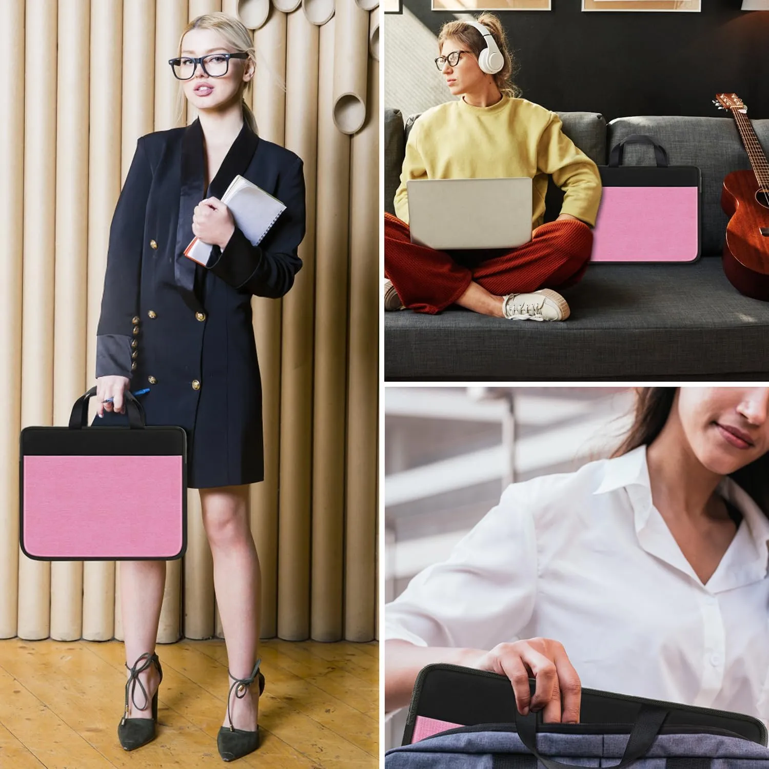 Laptop Case 15.6 inch, Travel Laptop Sleeve Bag Handbag Shockproof Protective Computer Cover Carrying Bag Briefcase for 15" 15.6" HP Asus Acer Dell Lenovo Laptop Notebook Ultrabook, (Black/Pink)