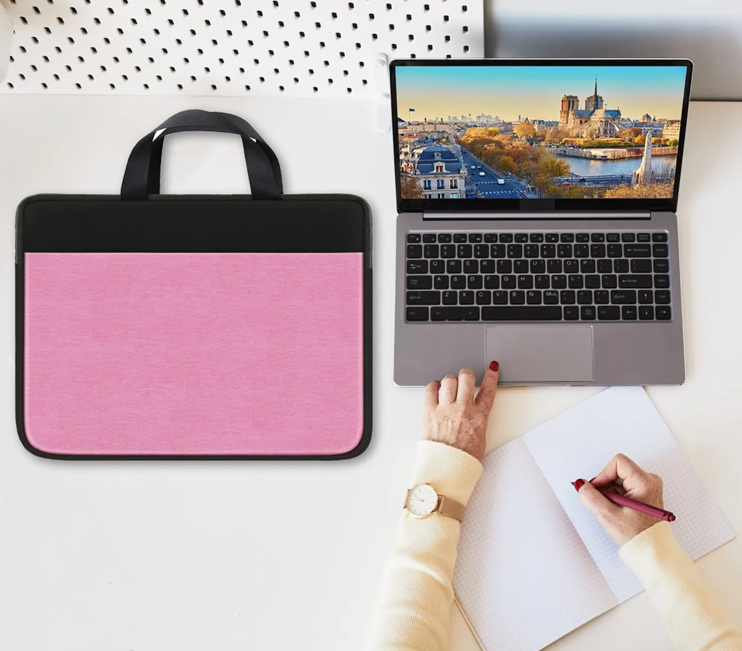 Laptop Case 15.6 inch, Travel Laptop Sleeve Bag Handbag Shockproof Protective Computer Cover Carrying Bag Briefcase for 15" 15.6" HP Asus Acer Dell Lenovo Laptop Notebook Ultrabook, (Black/Pink)