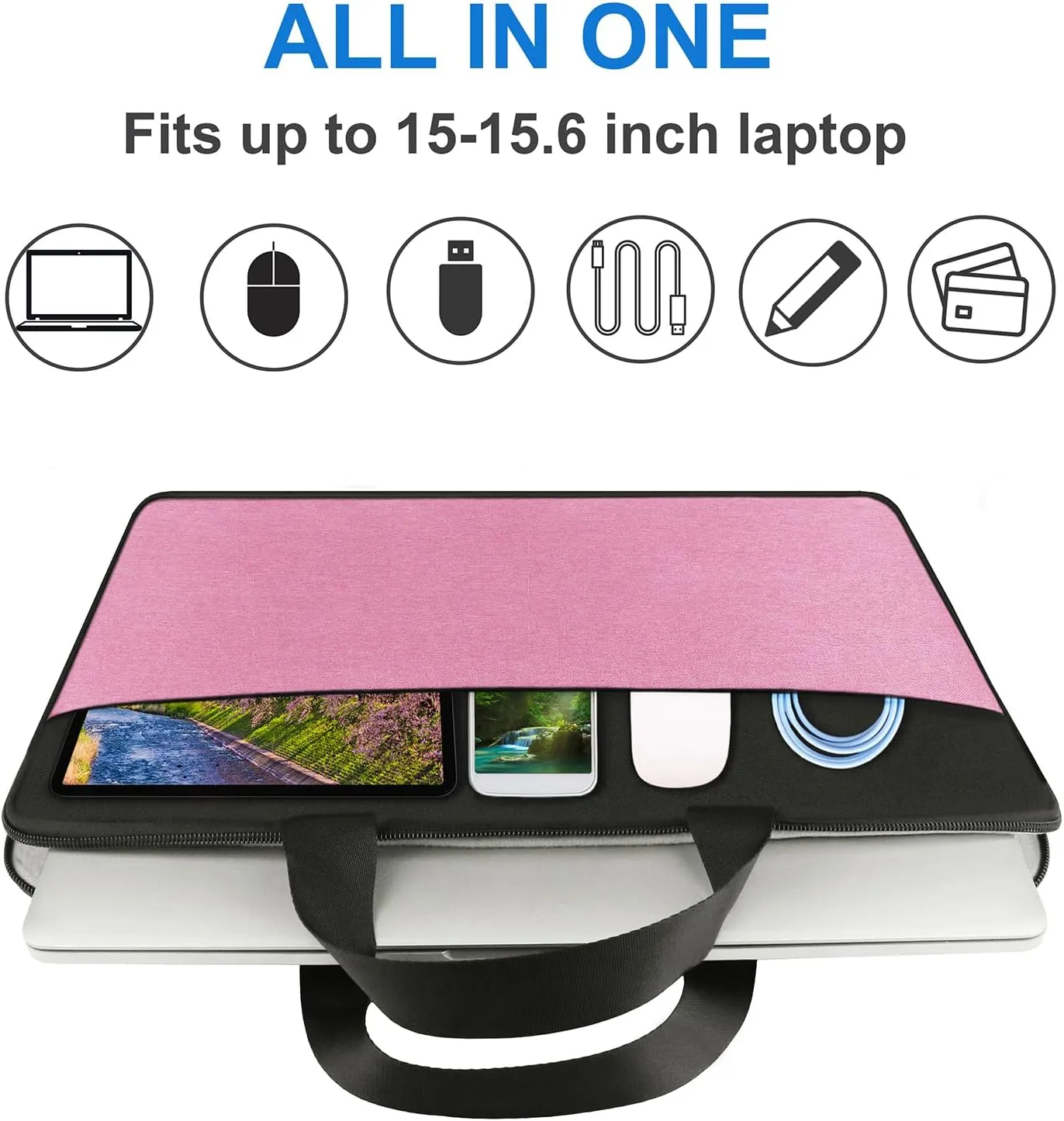 Laptop Case 15.6 inch, Travel Laptop Sleeve Bag Handbag Shockproof Protective Computer Cover Carrying Bag Briefcase for 15" 15.6" HP Asus Acer Dell Lenovo Laptop Notebook Ultrabook, (Black/Pink)