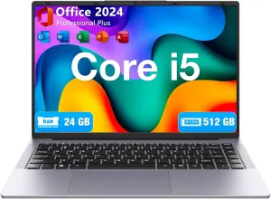 Laptop - Intel Core i5 (up to 3.6GHz), 24GB RAM/512GB SSD, Windows 11 Pro, 1920x1200 100% sRGB Display w/HDMI & USB-A, Long Lasting Battery, MS Office 2024