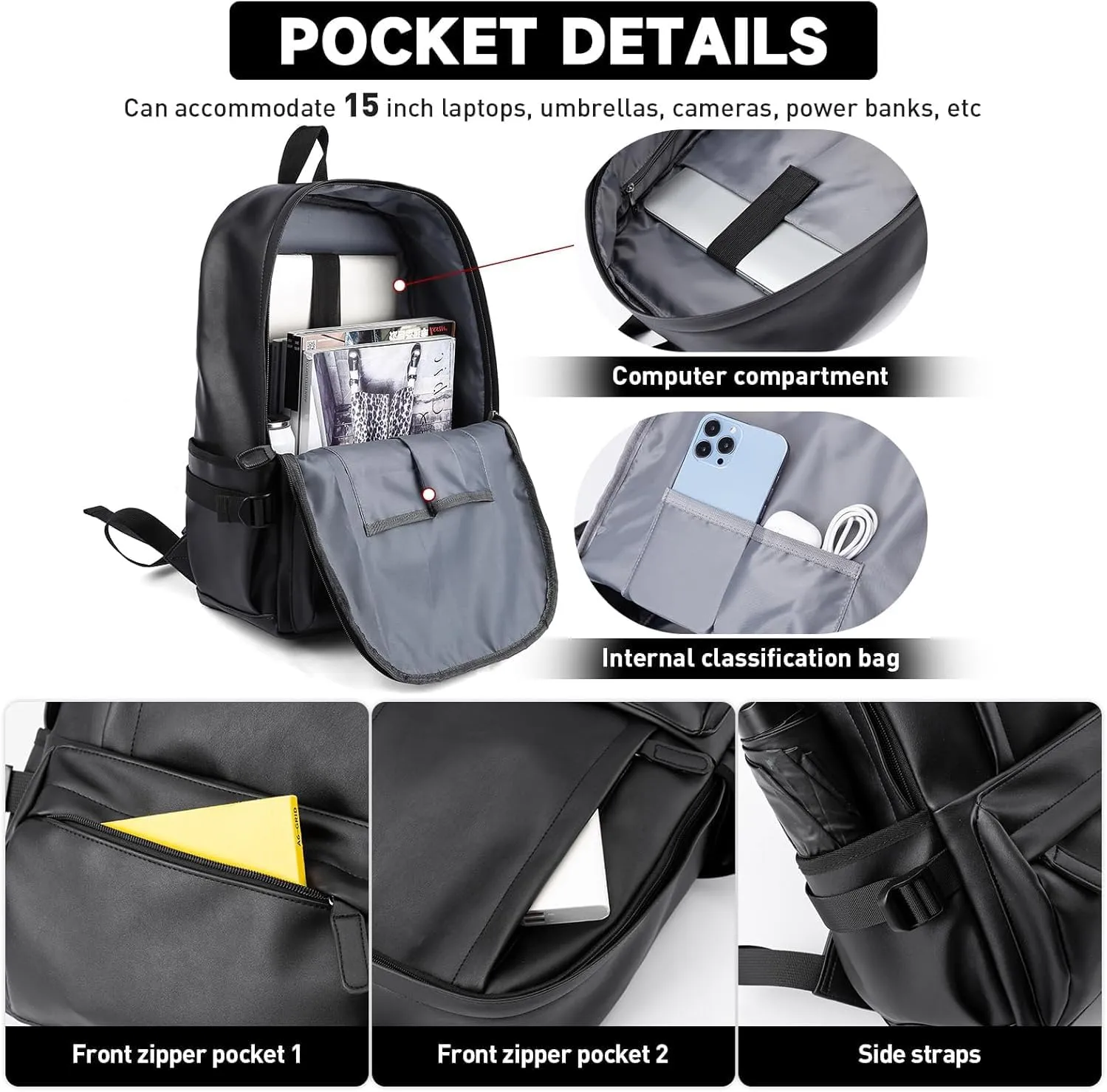 Laptop Leather Travel Backpack For Men Water-Repellent Carry On Back Pack For Travel Business Work computer Backpacks Fit 15.6" Laptop