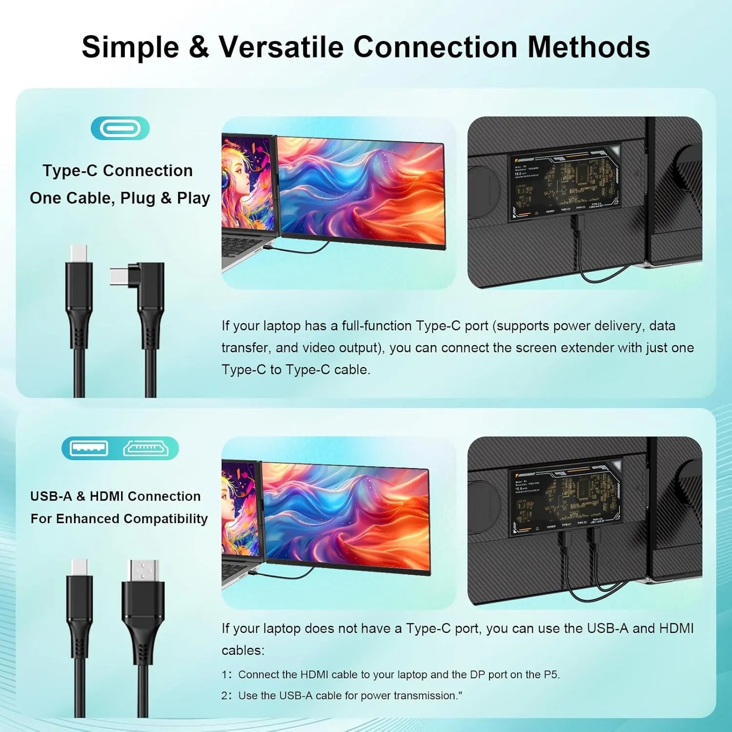 Laptop Screen Extender 15.6", 120% sRGB 1080P FHD Laptop Monitor Extender, Dual Screen for 13-17" Laotop, Plug and Play Portable Monitor with Windows/Mac/Android/Chrome/PS5