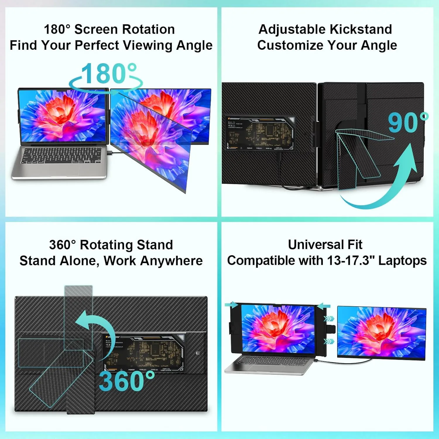Laptop Screen Extender 15.6", 120% sRGB 1080P FHD Laptop Monitor Extender, Dual Screen for 13-17" Laotop, Plug and Play Portable Monitor with Windows/Mac/Android/Chrome/PS5
