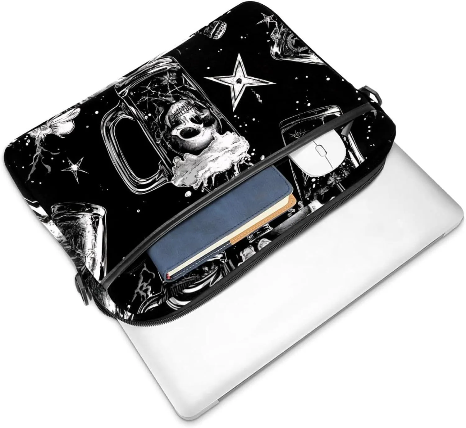 Laptop Shoulder Bag Human Skull inside Beer Glass on black background Padded Computer Briefcase for Adults, 13.4-14.5 Inch