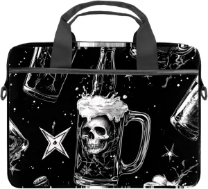Laptop Shoulder Bag Human Skull inside Beer Glass on black background Padded Computer Briefcase for Adults, 13.4-14.5 Inch