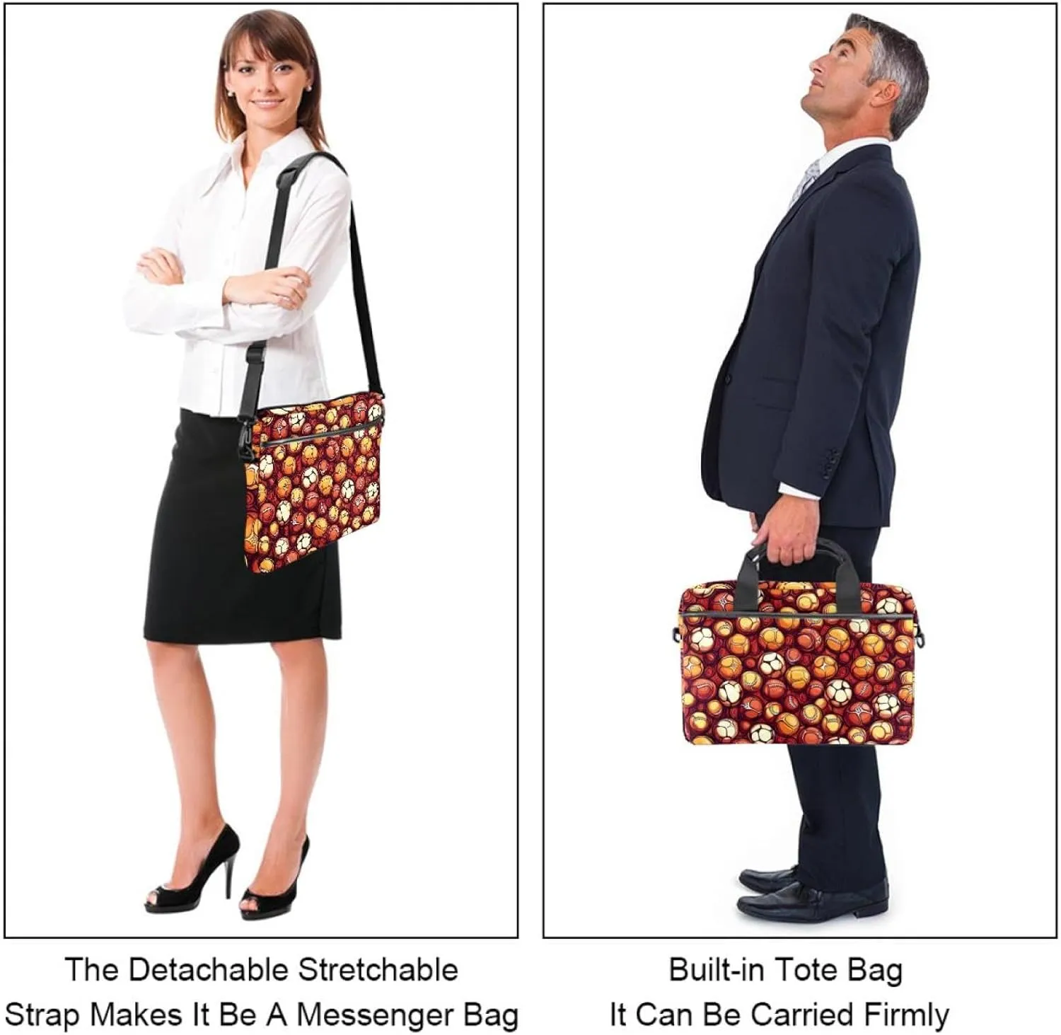 Laptop Shoulder Bag Teal Blue White Geometric Mosaic Pattern Padded Computer Briefcase for Adults, 13.4-14.5 Inch