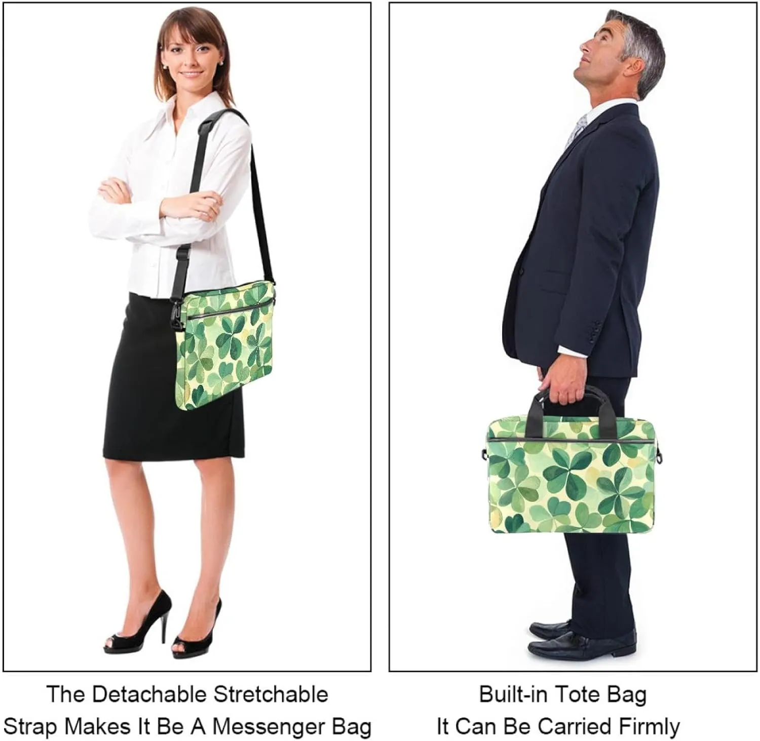 Laptop Shoulder Bag Watercolor Leaves Twigs Pattern Padded Computer Briefcase for Adults, 13.4-14.5 Inch