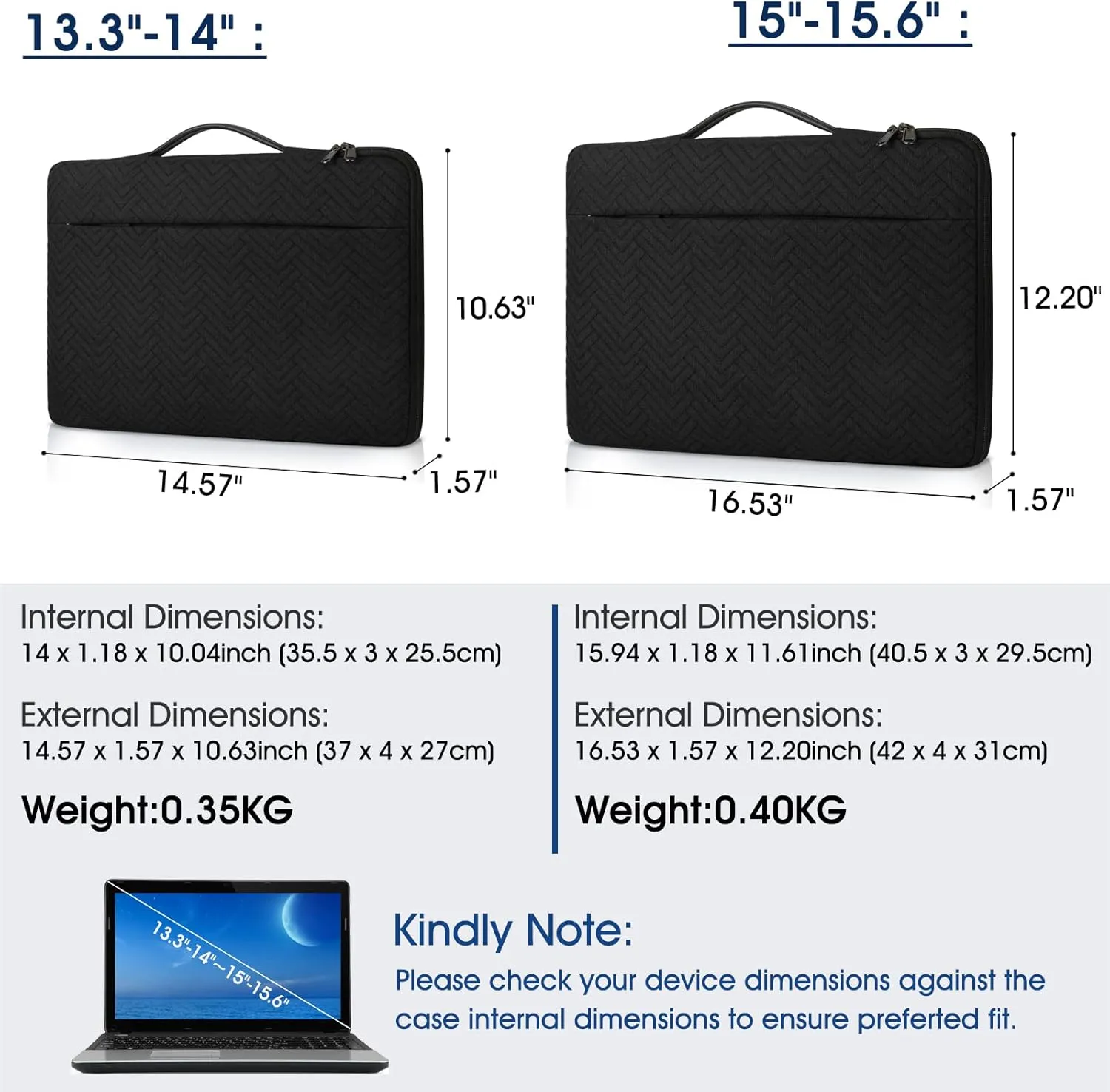 Laptop Sleeve 15.6 Inch Case - Waterproof Handle Bag, Protective Business Computer Carrying Case Compatible with 15-15.6 Inch Laptop/Chromebook/Notebook, Black