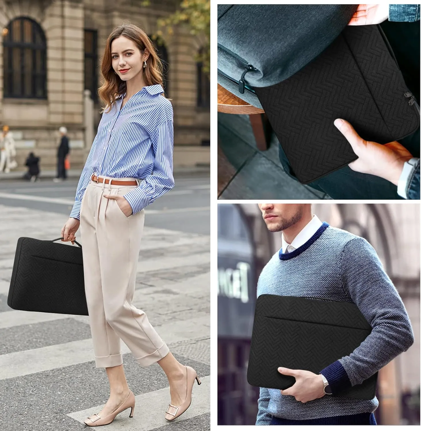 Laptop Sleeve 15.6 Inch Case - Waterproof Handle Bag, Protective Business Computer Carrying Case Compatible with 15-15.6 Inch Laptop/Chromebook/Notebook, Black