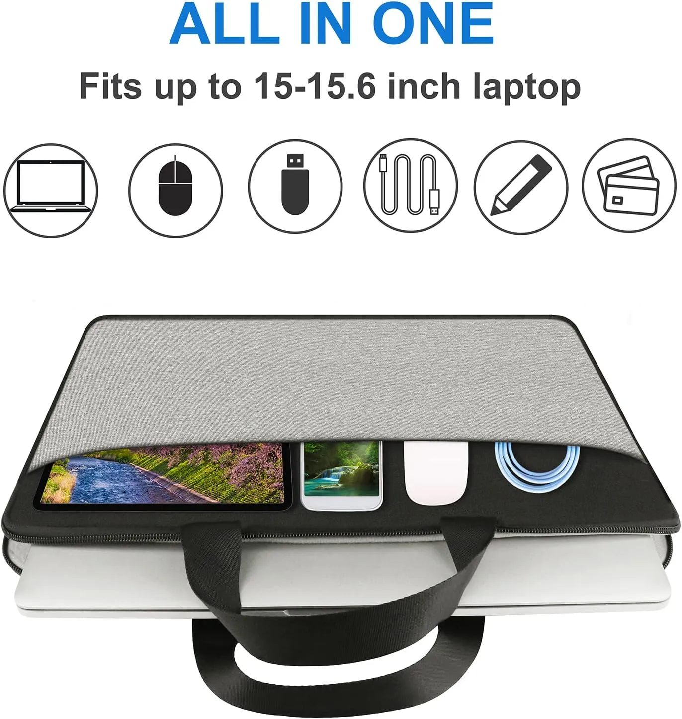 Laptop sleeve 15.6 inch, Laptop Case, laptop bag, Durable Shockproof Protective Computer Cover Carrying Bag Briefcase for 15" 15.6" HP Asus Acer Dell Lenovo Laptop Notebook Ultrabook, (Black/Grey)