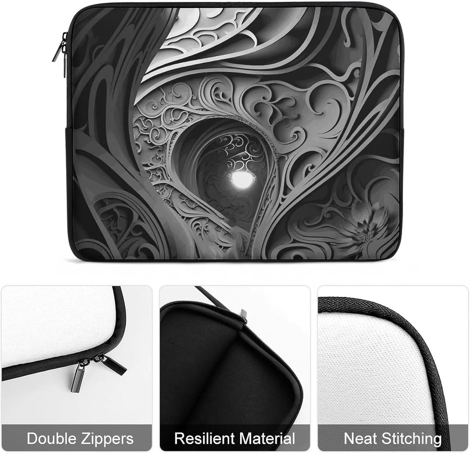 Laptop Sleeve Bag 12inch Slim Computer Carrying Bag Complex Black and White Laptop Protective Case Briefcase Handbag