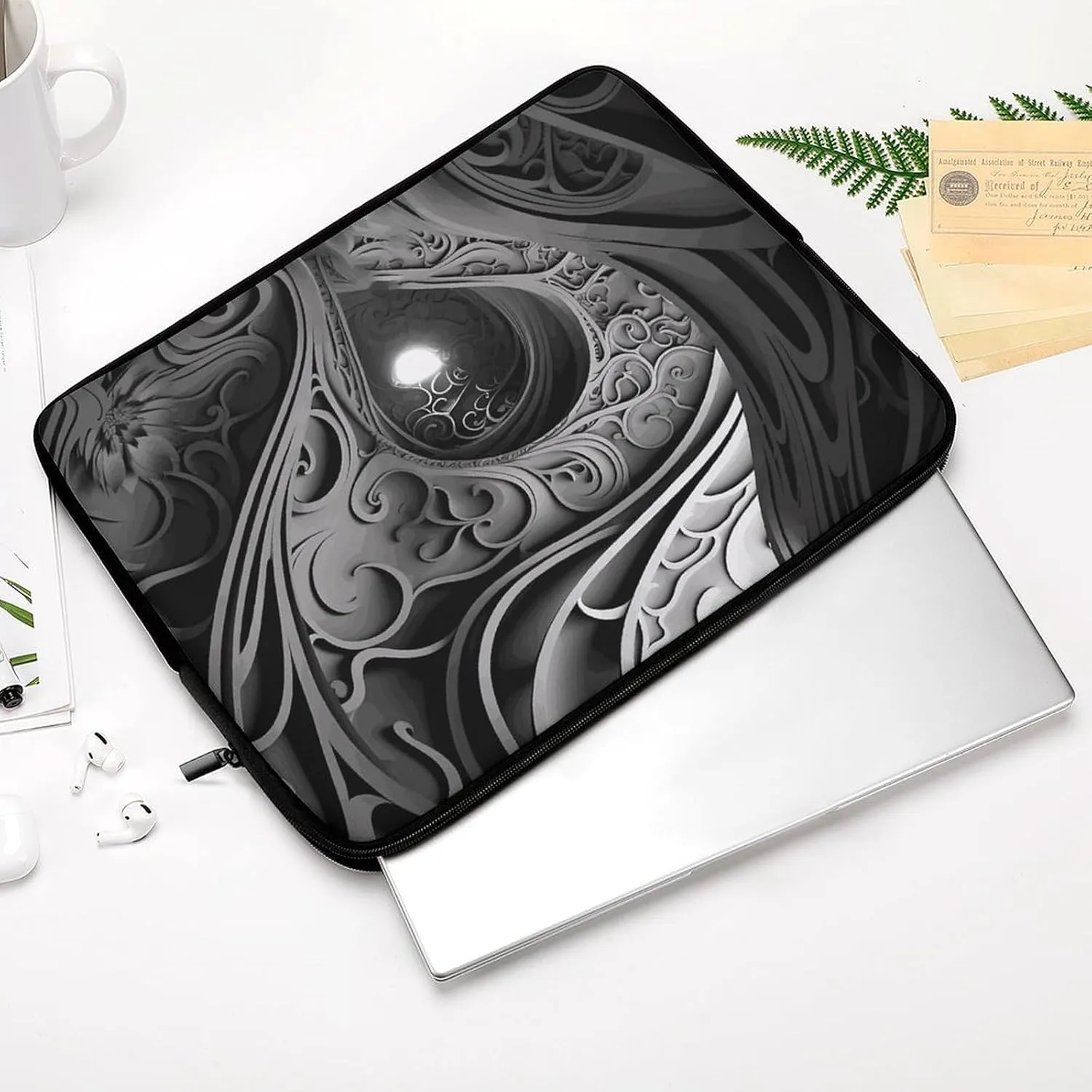 Laptop Sleeve Bag 12inch Slim Computer Carrying Bag Complex Black and White Laptop Protective Case Briefcase Handbag