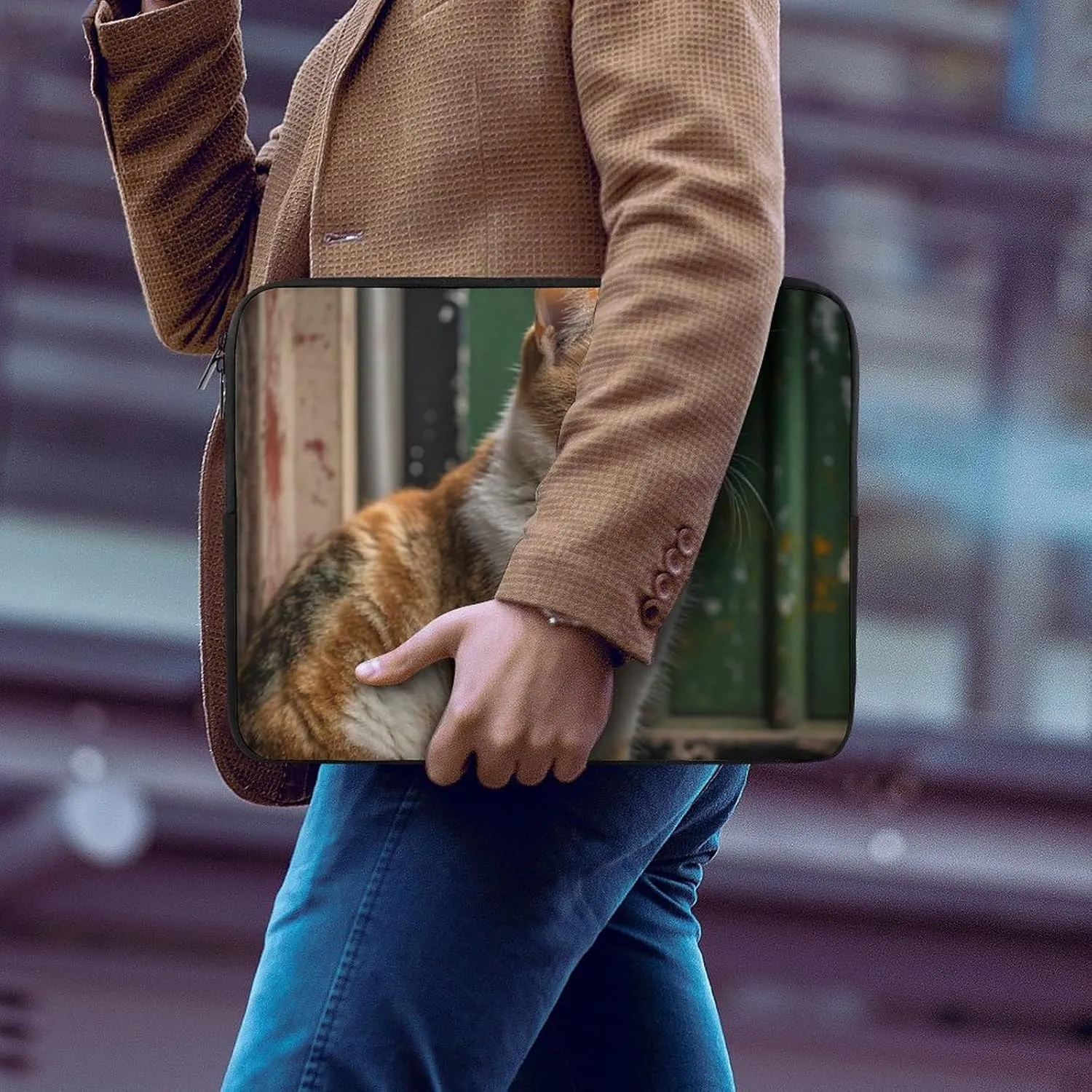 Laptop Sleeve Bag 13inch Slim Computer Carrying Bag Cat Sitting on The Ground Laptop Protective Case Briefcase Handbag