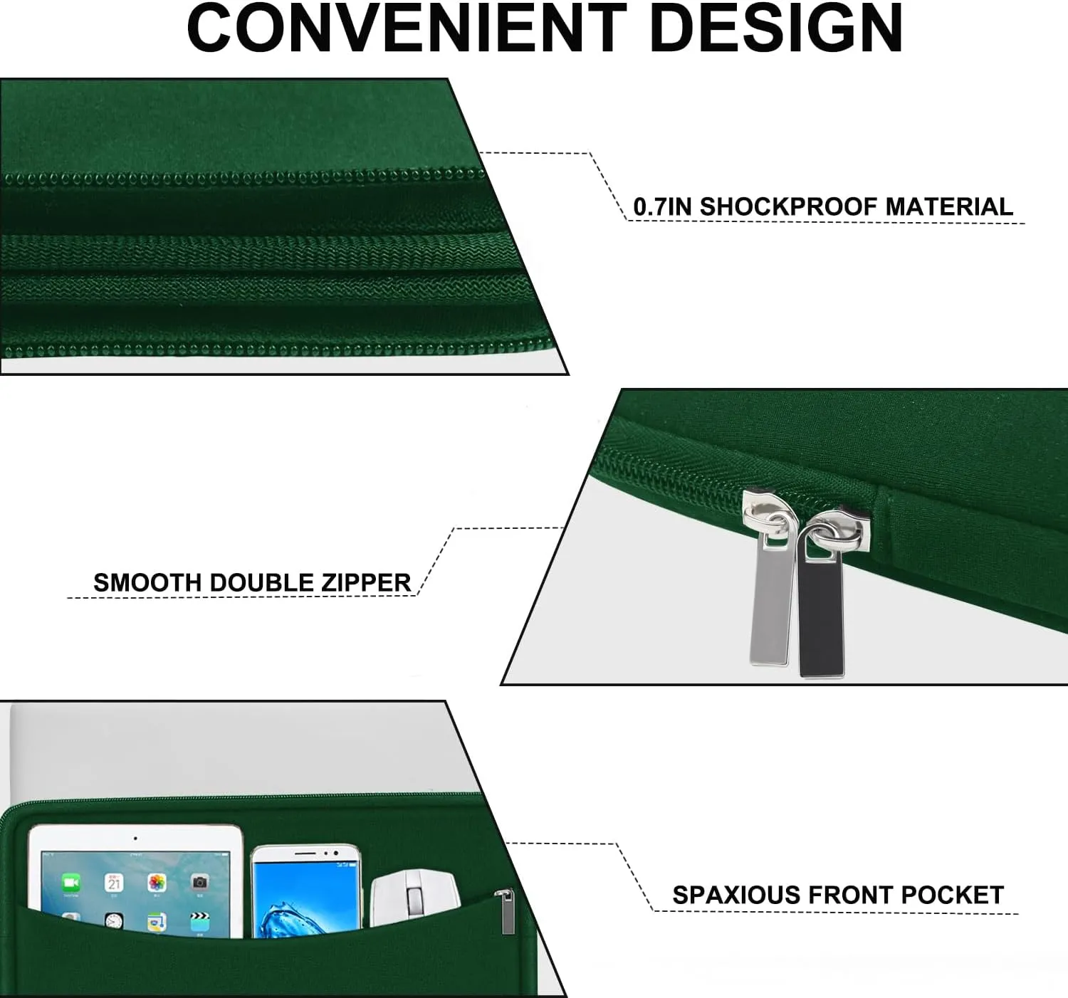 Laptop Sleeve Bag 14 inch, Shockproof Protective Laptop Cover Briefcase Carrying Computer Bag with Accessory Pocket Portable Computer Sleeve for 14" MacBook, HP, Dell, Lenovo, Acer, Green