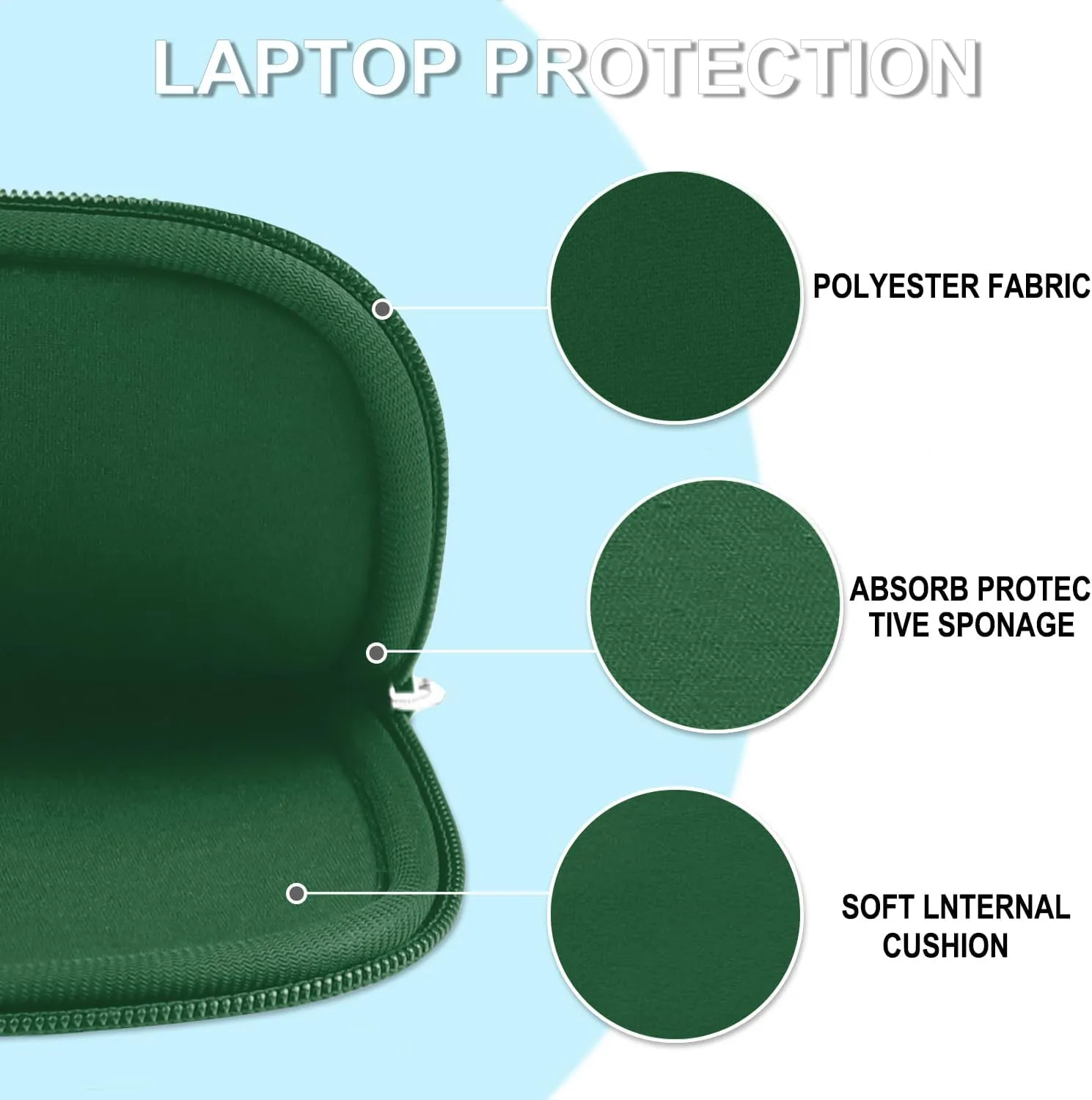 Laptop Sleeve Bag 14 inch, Shockproof Protective Laptop Cover Briefcase Carrying Computer Bag with Accessory Pocket Portable Computer Sleeve for 14" MacBook, HP, Dell, Lenovo, Acer, Green