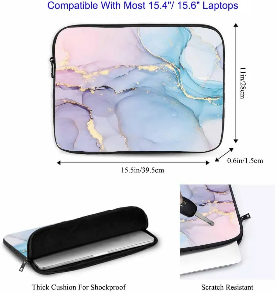 Laptop Sleeve Bag 15.4 15.6 Inch,Pink Blue Marble Abstract Liquid Fluid Art Protective Polyester Computer Cases Laptop Cover Briefcase Bag Tablet Travel Cover