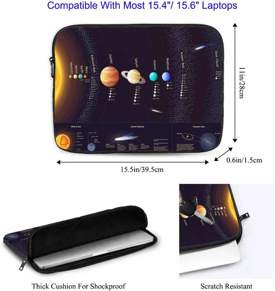 Laptop Sleeve Bag 15.4 15.6 Inch,Solar System Scientific Sun Moon Planet Space Protective Polyester Computer Cases Laptop Cover Briefcase Bag Tablet Travel Cover