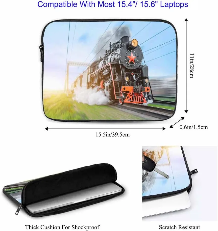 Laptop Sleeve Bag 15.4 15.6 Inch,Vintage Black Steam Locomotive Train Retro Protective Polyester Computer Cases Laptop Cover Briefcase Bag Tablet Travel Cover