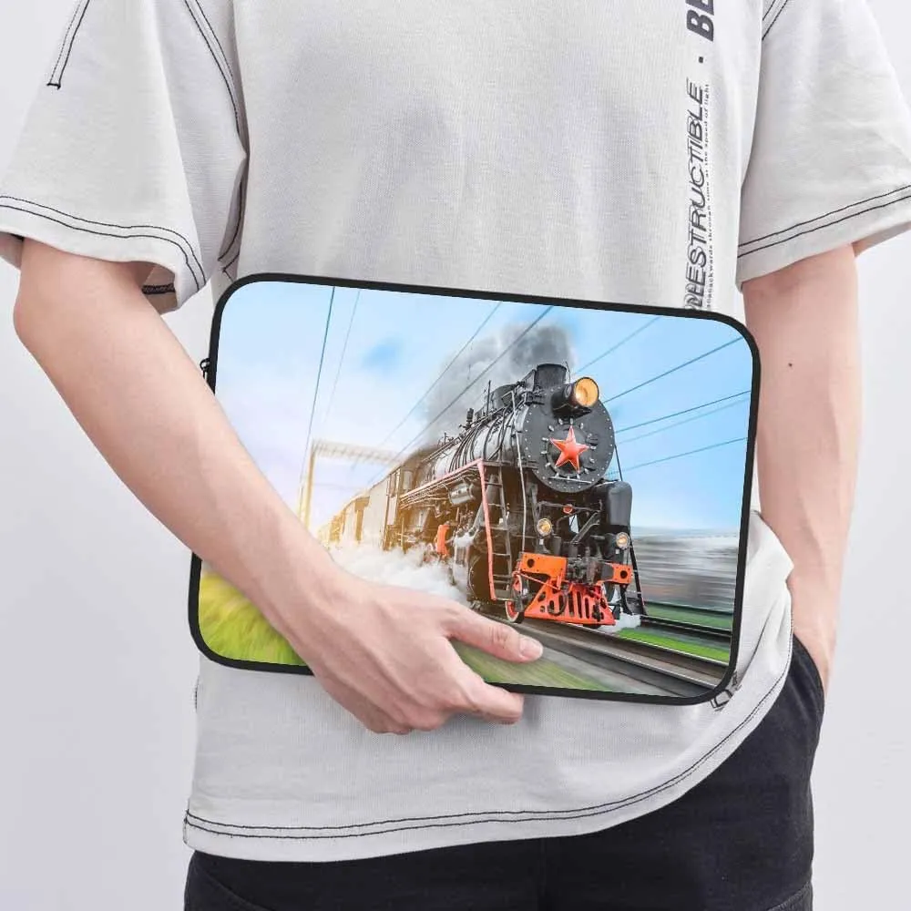 Laptop Sleeve Bag 15.4 15.6 Inch,Vintage Black Steam Locomotive Train Retro Protective Polyester Computer Cases Laptop Cover Briefcase Bag Tablet Travel Cover