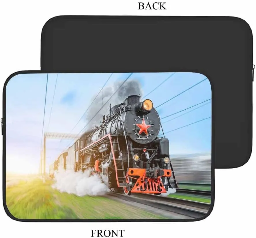 Laptop Sleeve Bag 15.4 15.6 Inch,Vintage Black Steam Locomotive Train Retro Protective Polyester Computer Cases Laptop Cover Briefcase Bag Tablet Travel Cover