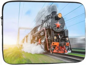 Laptop Sleeve Bag 15.4 15.6 Inch,Vintage Black Steam Locomotive Train Retro Protective Polyester Computer Cases Laptop Cover Briefcase Bag Tablet Travel Cover