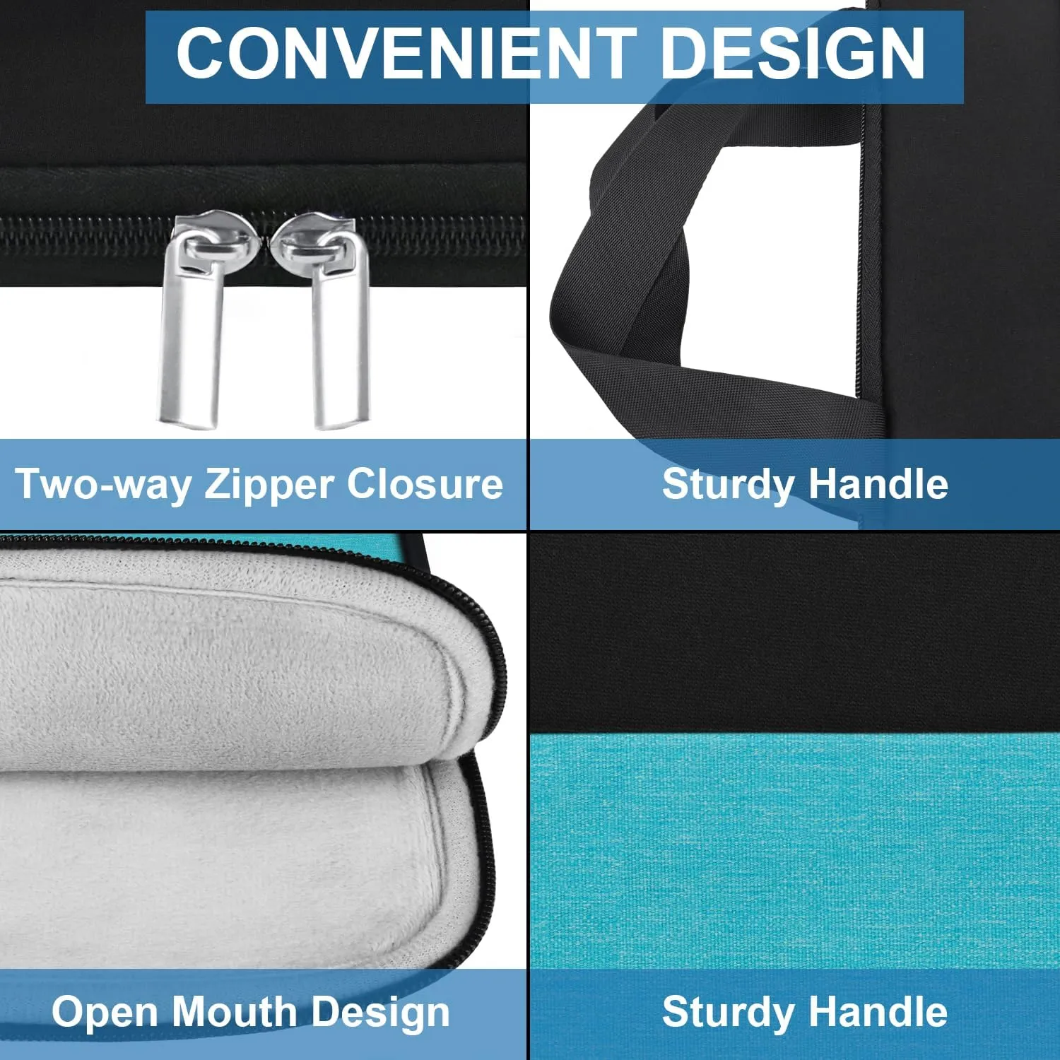 Laptop Sleeve Bag 15.6 inch, Travel Laptop Case Handbag Shockproof Protective Computer Cover Carrying Bag Briefcase for 15" 15.6" HP Asus Acer Dell Lenovo Laptop Notebook Ultrabook, (Black/Sky blue)