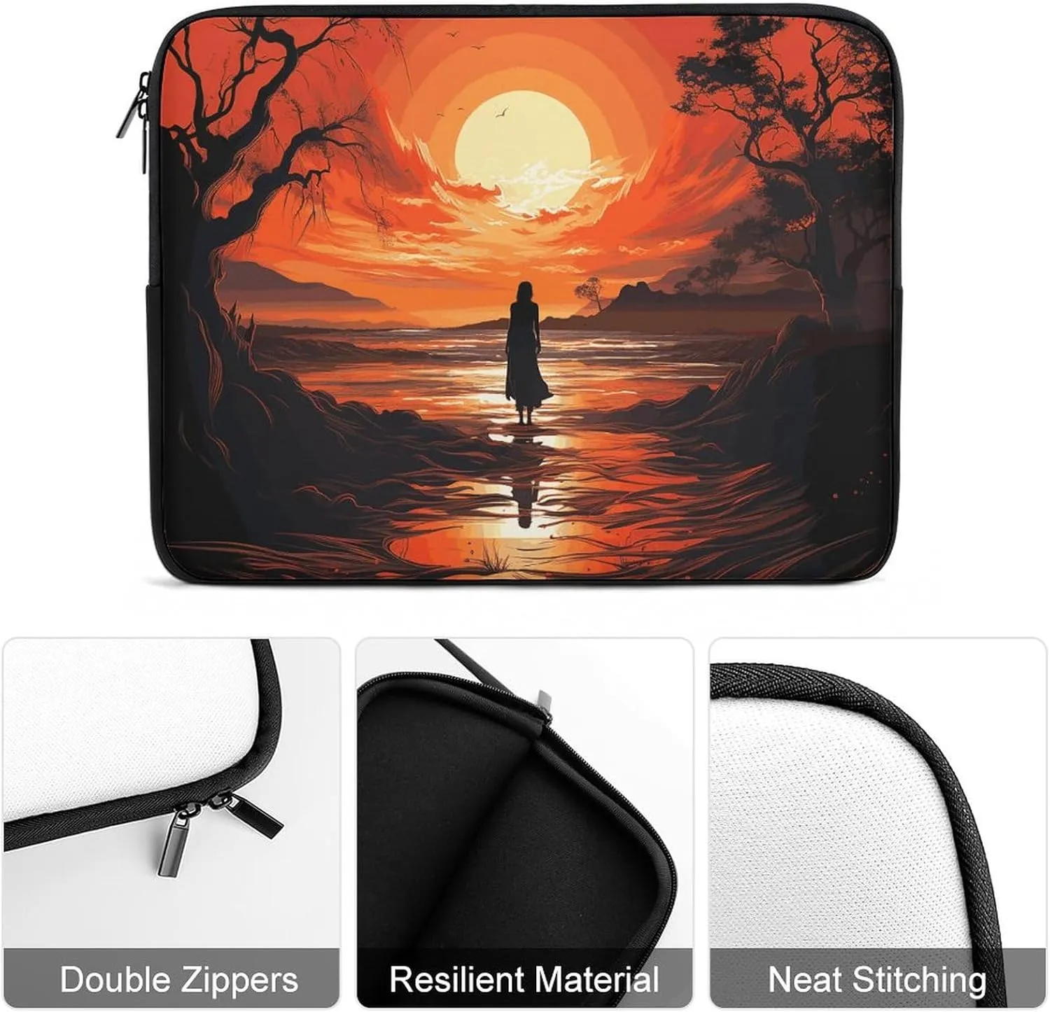 Laptop Sleeve Bag 15inch Slim Computer Carrying Bag Flowing Silhouette Laptop Protective Case Briefcase Handbag