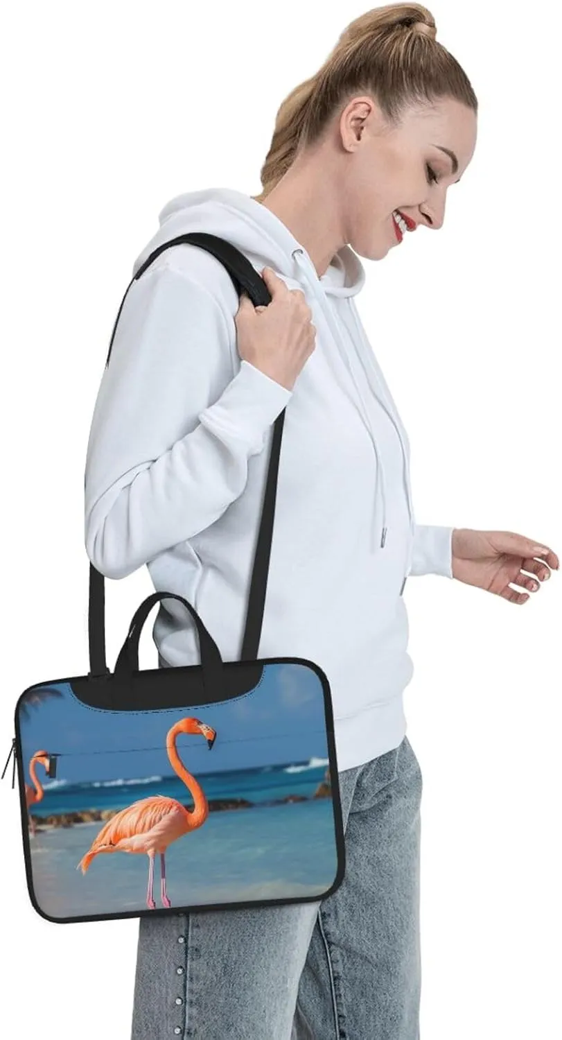 Laptop Sleeve Bag Shockproof Notebook Case Beach Flamingo Computer Carrying Case with Shoulder Strap 14 inch