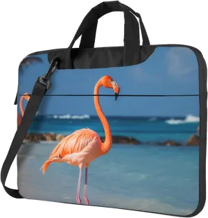 Laptop Sleeve Bag Shockproof Notebook Case Beach Flamingo Computer Carrying Case with Shoulder Strap 14 inch