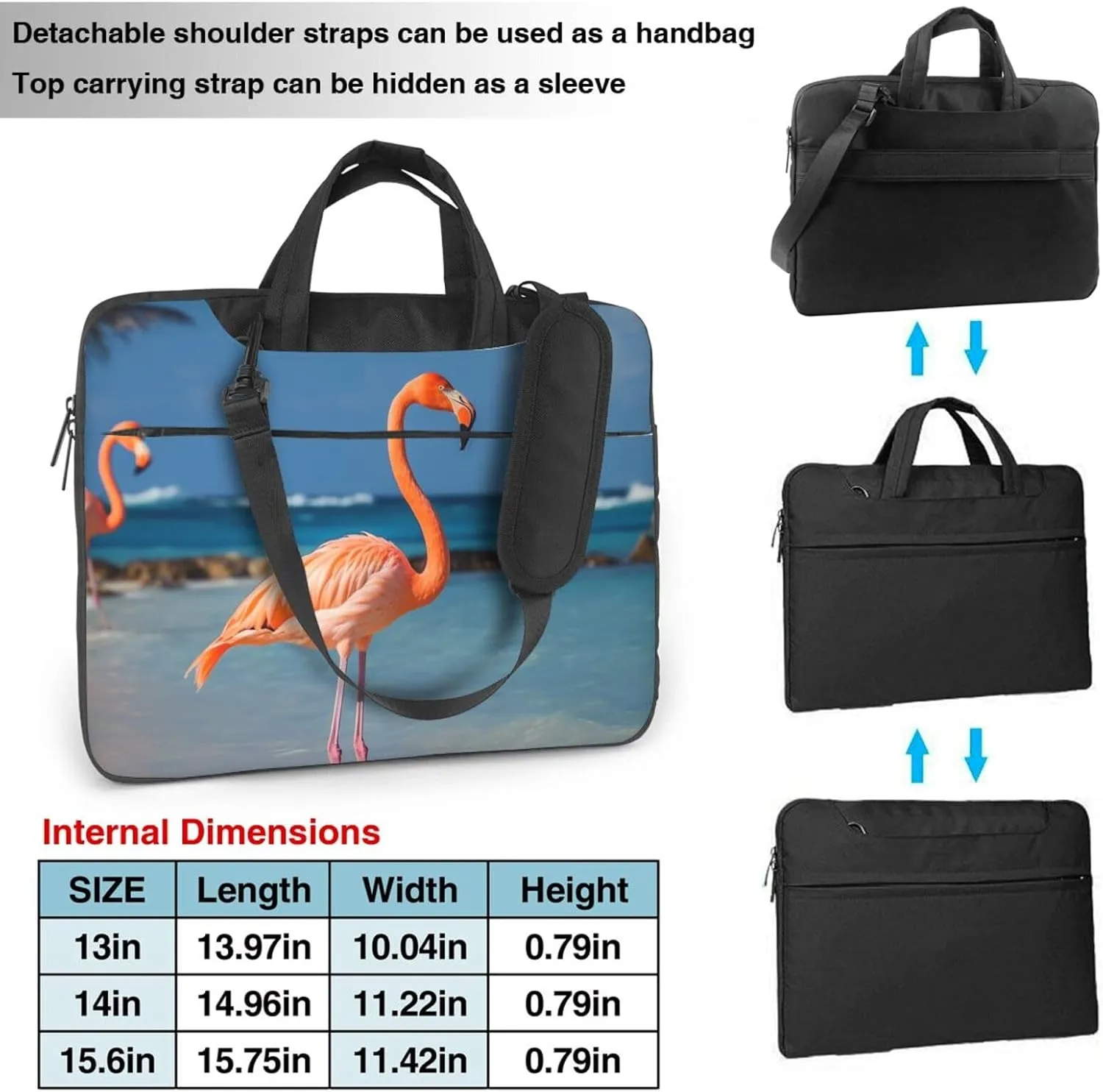 Laptop Sleeve Bag Shockproof Notebook Case Beach Flamingo Computer Carrying Case with Shoulder Strap 14 inch