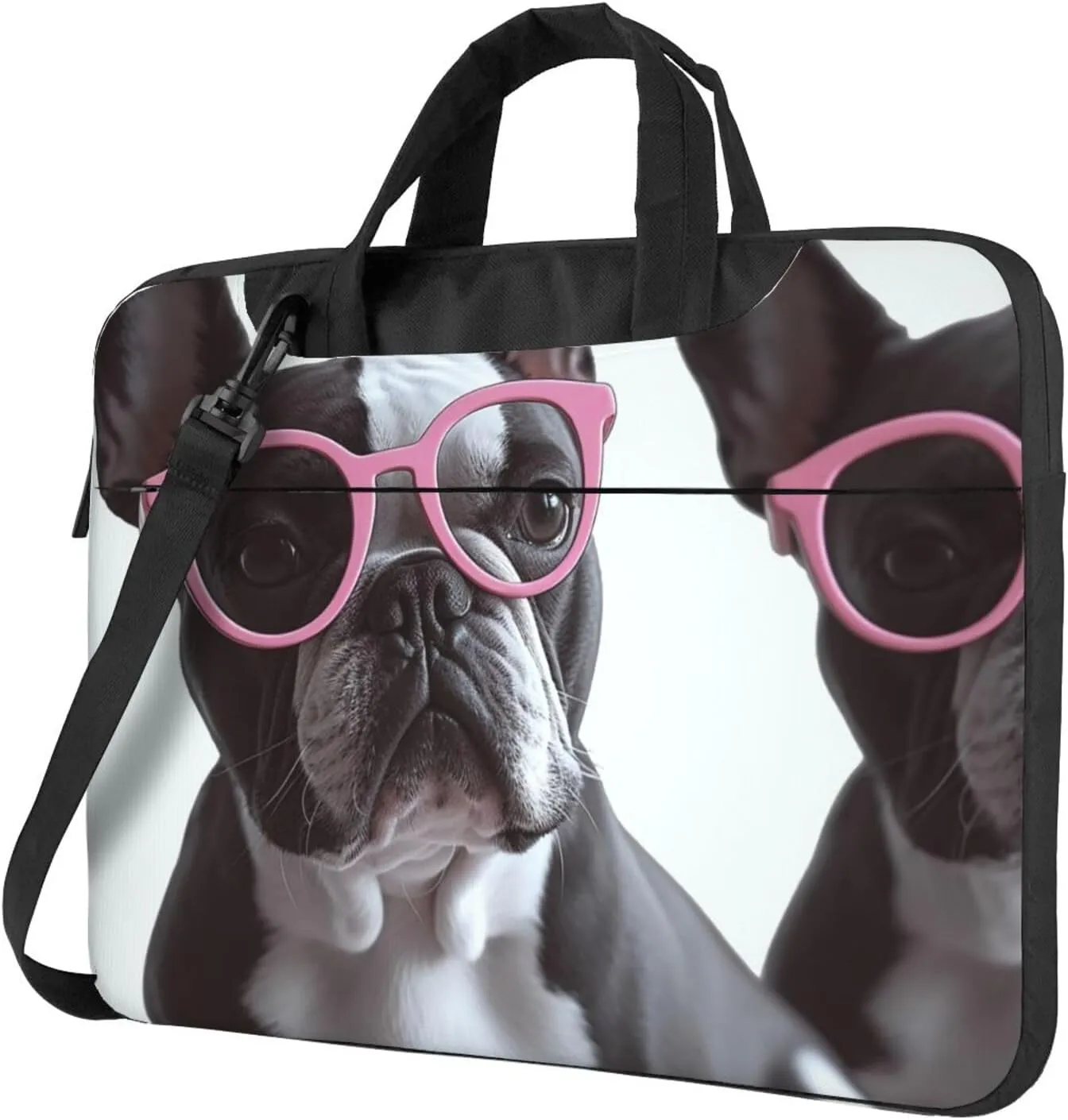 Laptop Sleeve Bag Shockproof Notebook Case French Bulldog Glasses Computer Carrying Case with Shoulder Strap 13 inch