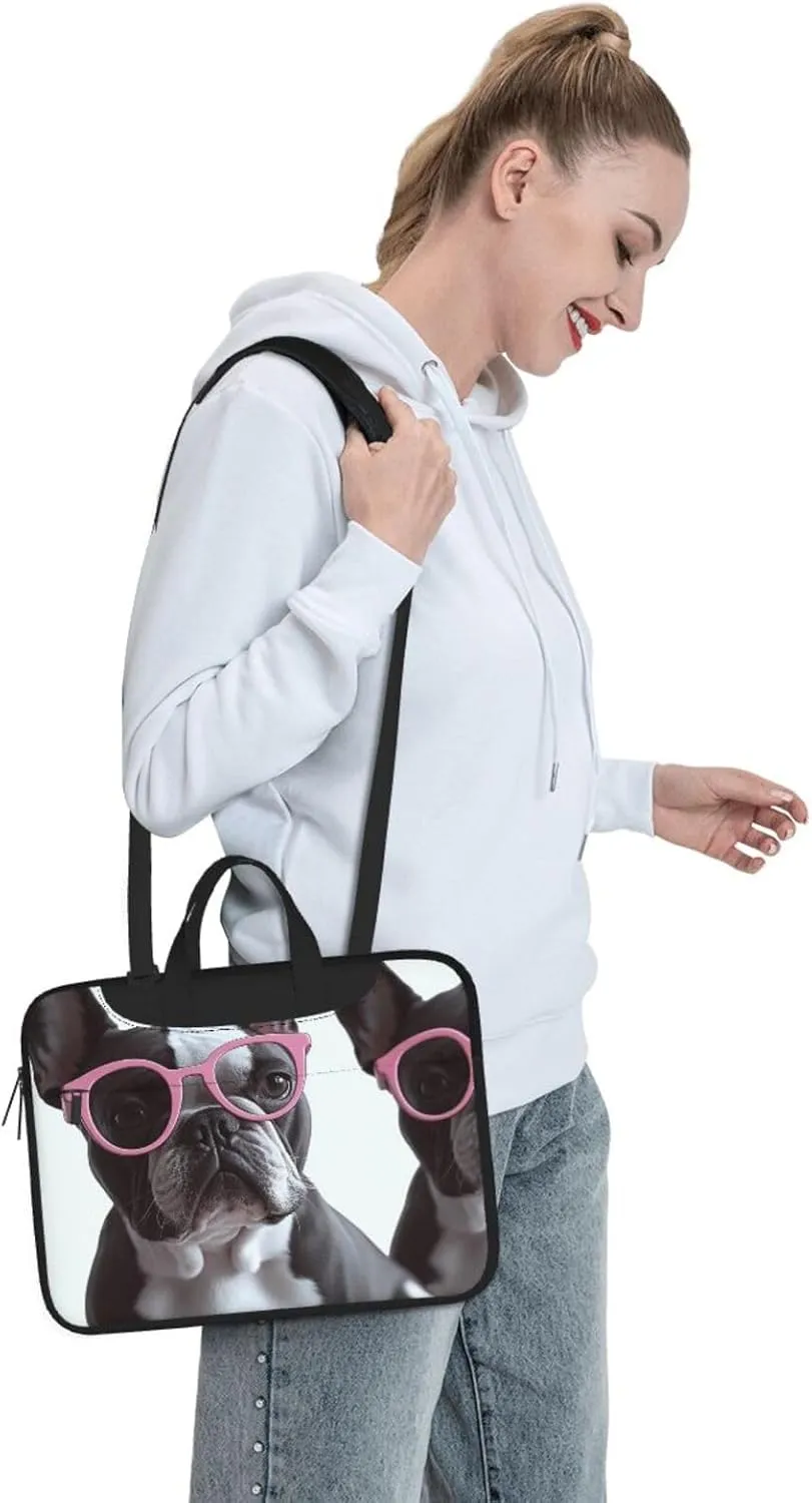 Laptop Sleeve Bag Shockproof Notebook Case French Bulldog Glasses Computer Carrying Case with Shoulder Strap 13 inch