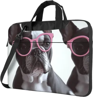 Laptop Sleeve Bag Shockproof Notebook Case French Bulldog Glasses Computer Carrying Case with Shoulder Strap 13 inch