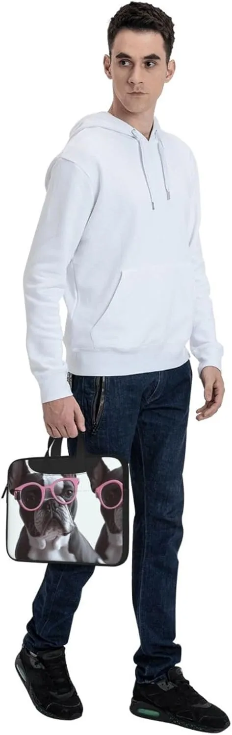 Laptop Sleeve Bag Shockproof Notebook Case French Bulldog Glasses Computer Carrying Case with Shoulder Strap 13 inch