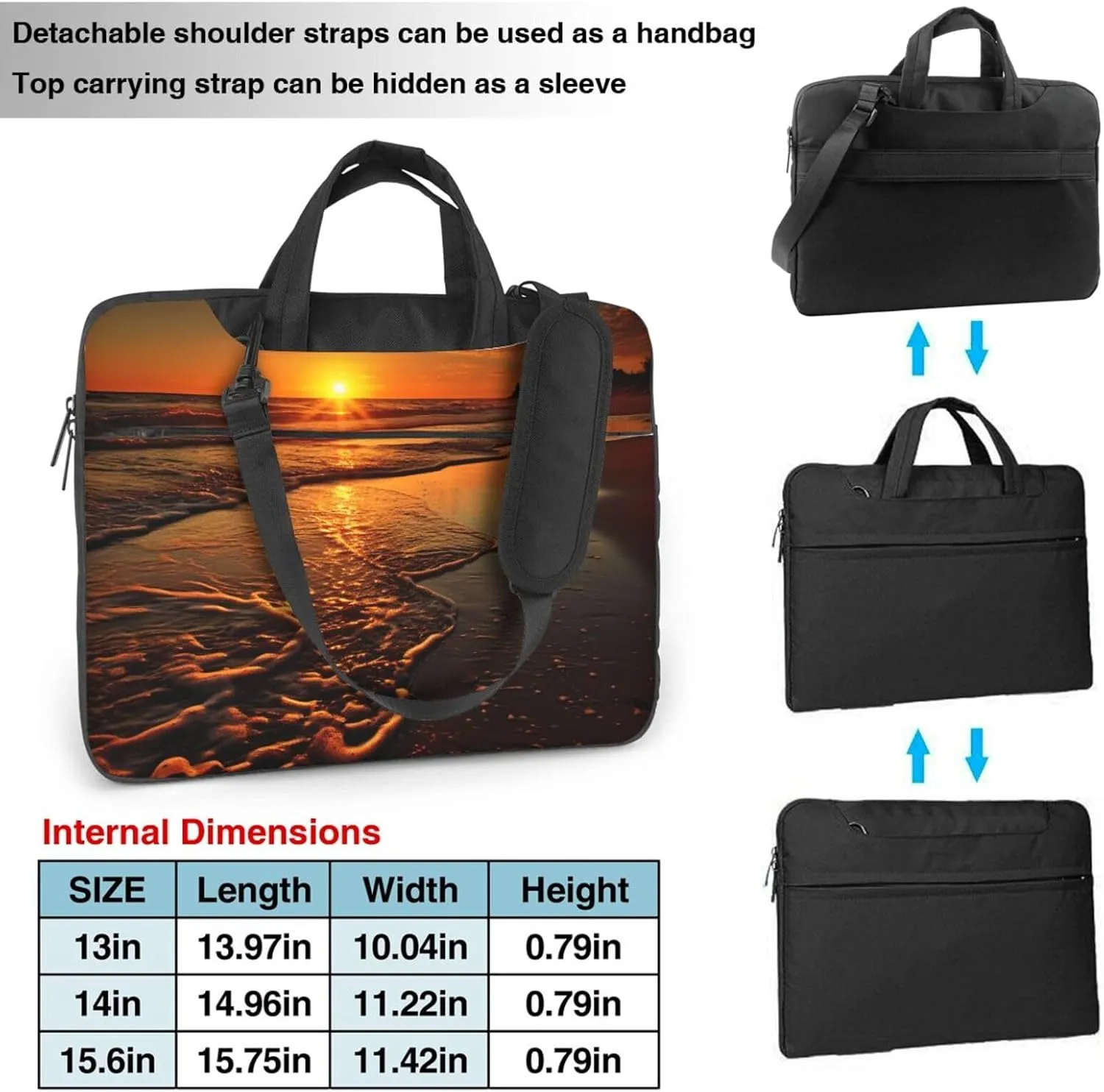 Laptop Sleeve Bag Shockproof Notebook Case Orange Sunrise Beach Computer Carrying Case with Shoulder Strap 15.6 inch