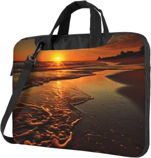 Laptop Sleeve Bag Shockproof Notebook Case Orange Sunrise Beach Computer Carrying Case with Shoulder Strap 15.6 inch