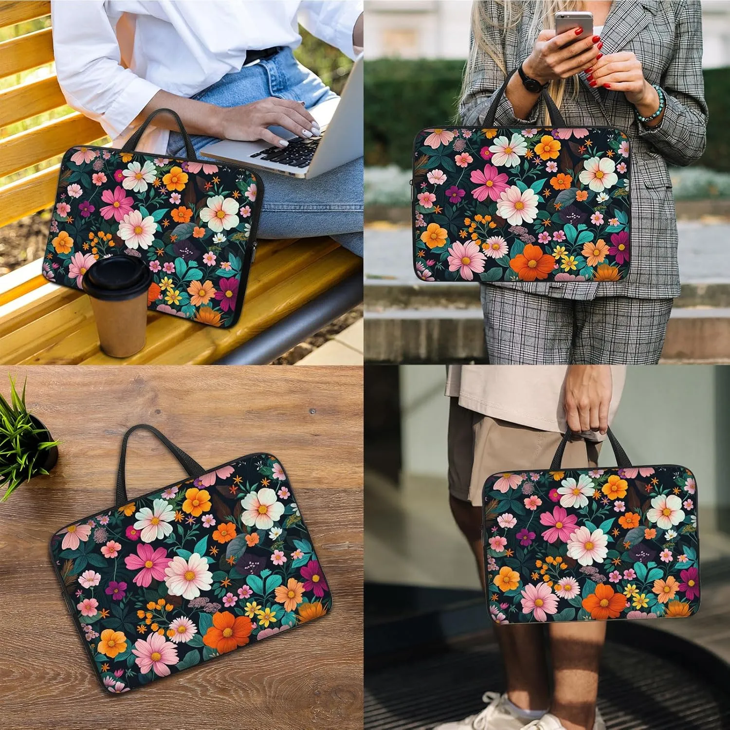 Laptop Sleeve Bag with Handle Computer Protective Soft Cover Case for 14 Inch 13 Inch Laptop,Colored Daisies
