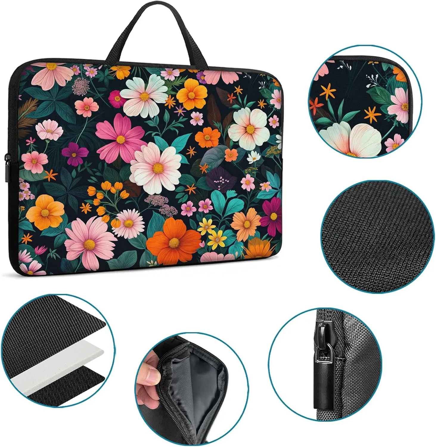 Laptop Sleeve Bag with Handle Computer Protective Soft Cover Case for 14 Inch 13 Inch Laptop,Colored Daisies