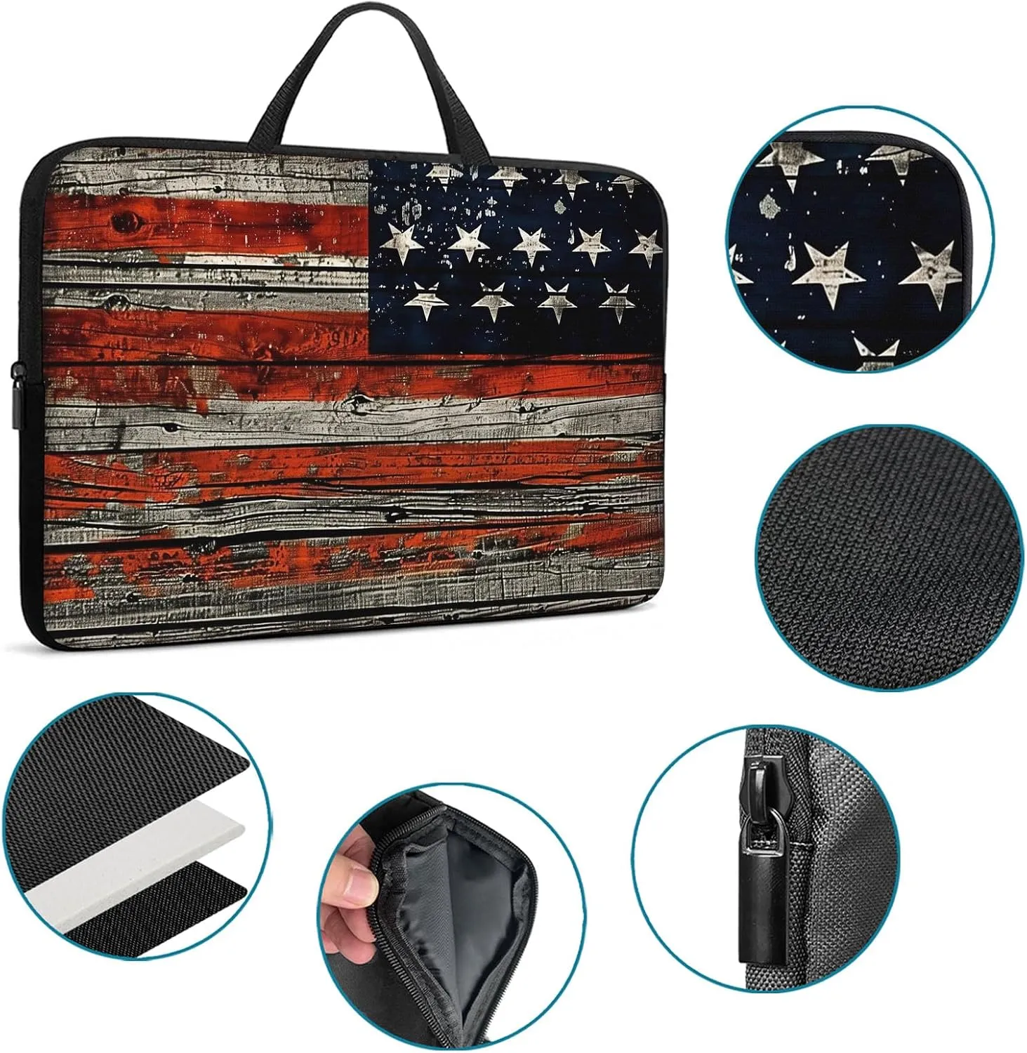 Laptop Sleeve Bag with Handle Computer Protective Soft Cover Case for 14 Inch 13 Inch Laptop,Wood Flag