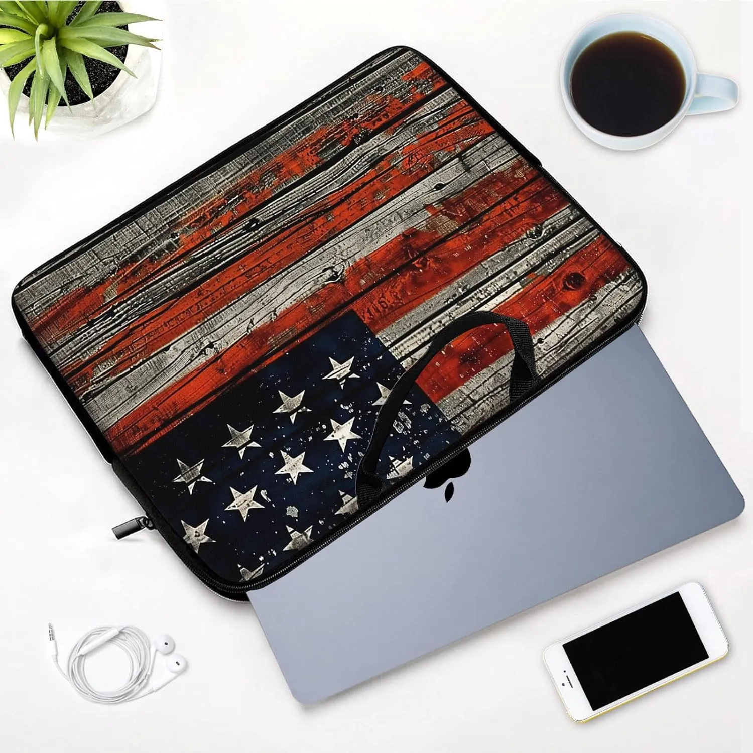 Laptop Sleeve Bag with Handle Computer Protective Soft Cover Case for 14 Inch 13 Inch Laptop,Wood Flag