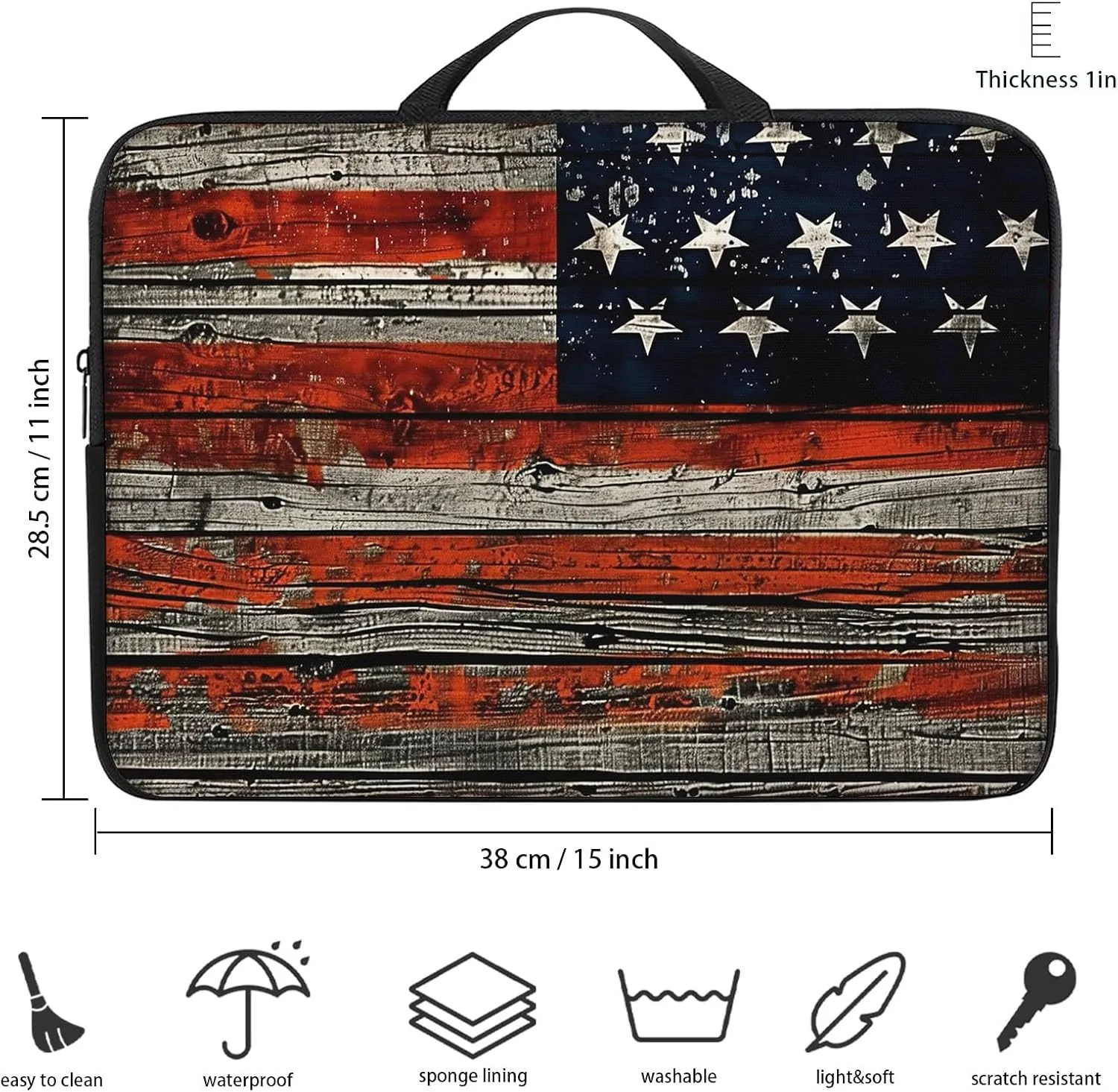 Laptop Sleeve Bag with Handle Computer Protective Soft Cover Case for 14 Inch 13 Inch Laptop,Wood Flag