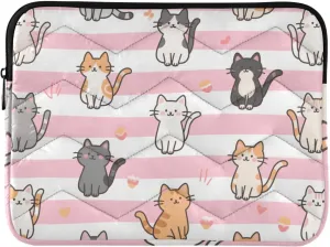 Laptop Sleeve Case 13-14 Inch Concise Laptop Bag Briefcase Pink White Stripes Cartoon Cat for Travel Business funda para