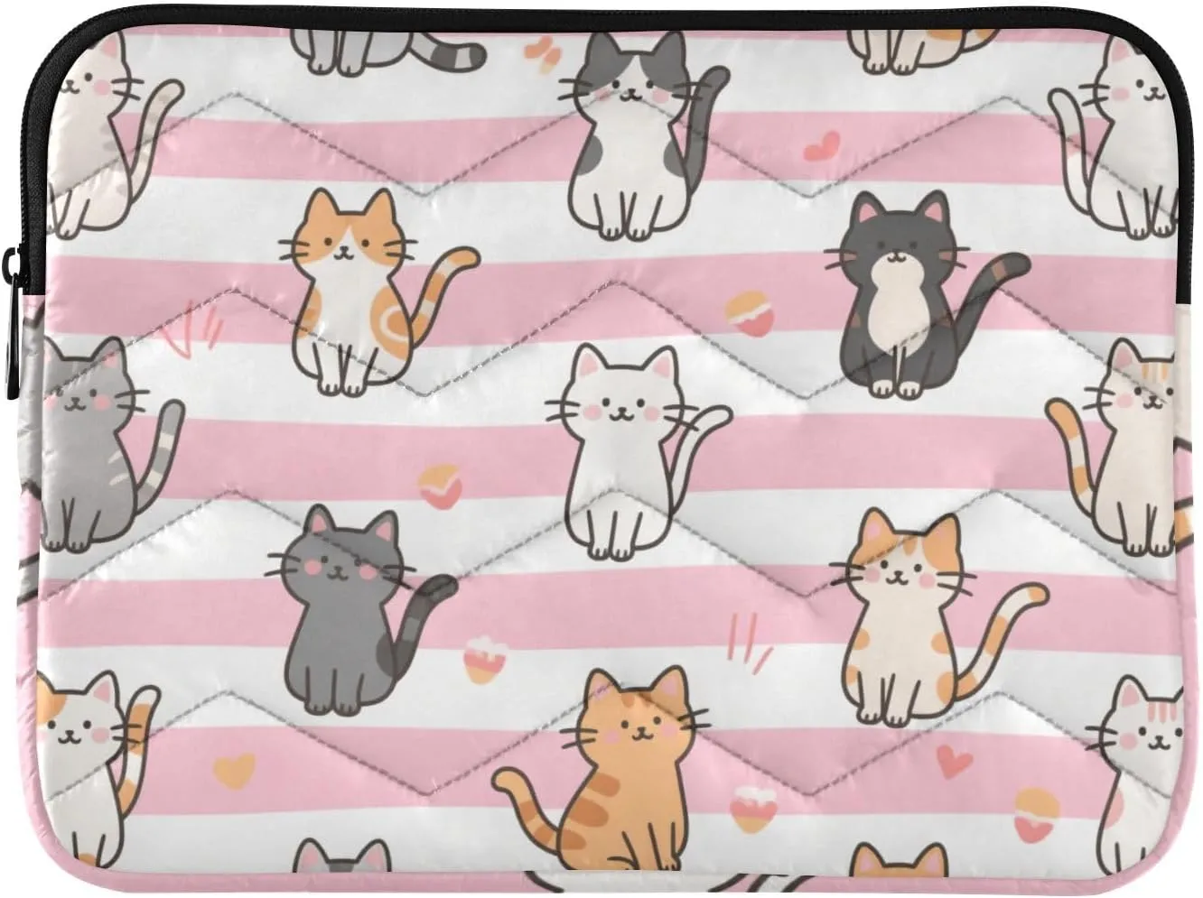 Laptop Sleeve Case 13-14 Inch Concise Laptop Bag Briefcase Pink White Stripes Cartoon Cat for Travel Business funda para