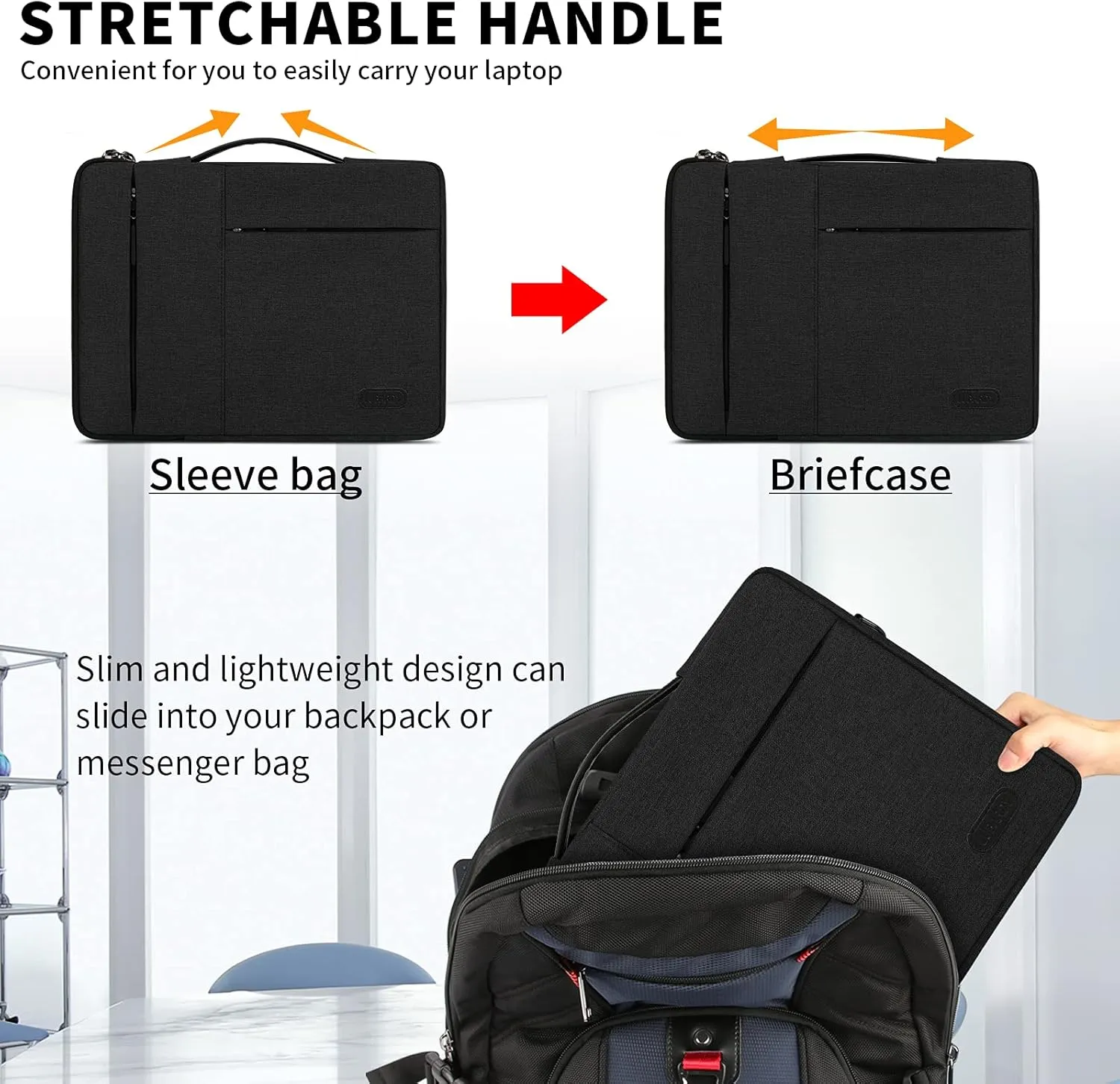 Laptop Sleeve Case 15-15.6 Inch Waterproof Business Computer Carrying Case Portable Handle Briefcase Bag Compatible with 15.6 Inch MacBook Air/Pro 15-15.6 Inch HP Samsung Notebook Black