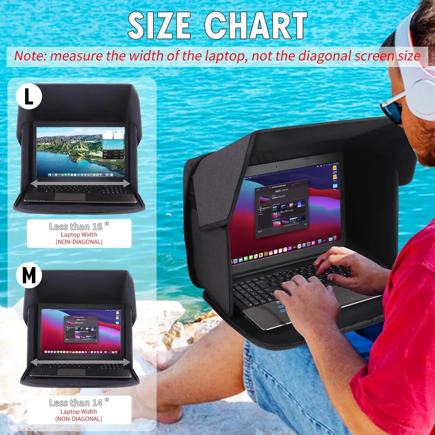 Laptop Sun Shade,Laptop Sun Glare Shield Privacy Screen Hood Computer Sunshade Bag for Working Outside Outdoor Foldable Computer Shield Cover Outside 12-14''(Patent Pending)