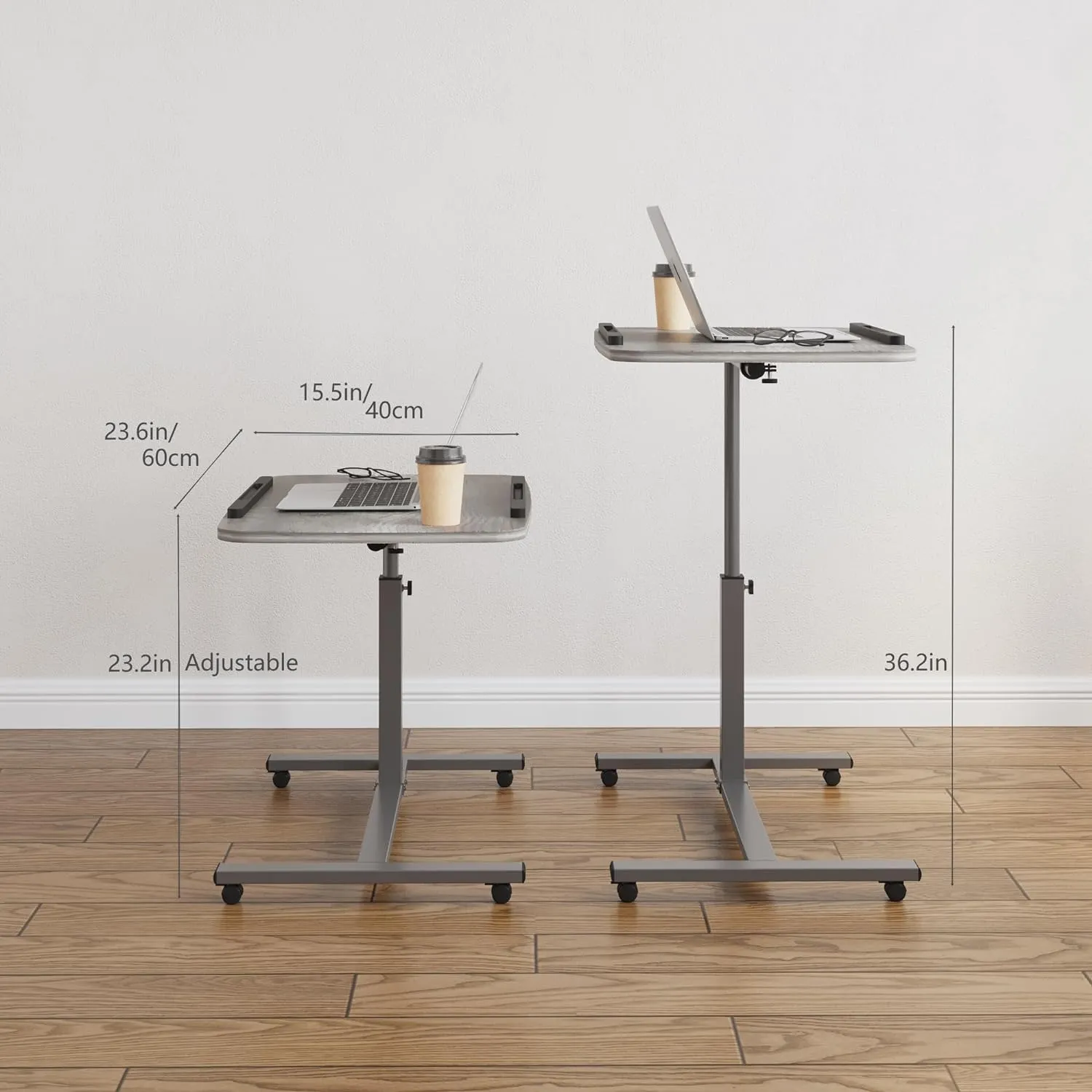 Laptop Table Mobile Adjustable Height Portable Desk Notebook Swivel PC Computer Rolling Desk with Wheels, Laptop Stand for Couch Bedside Hospital Bed Table